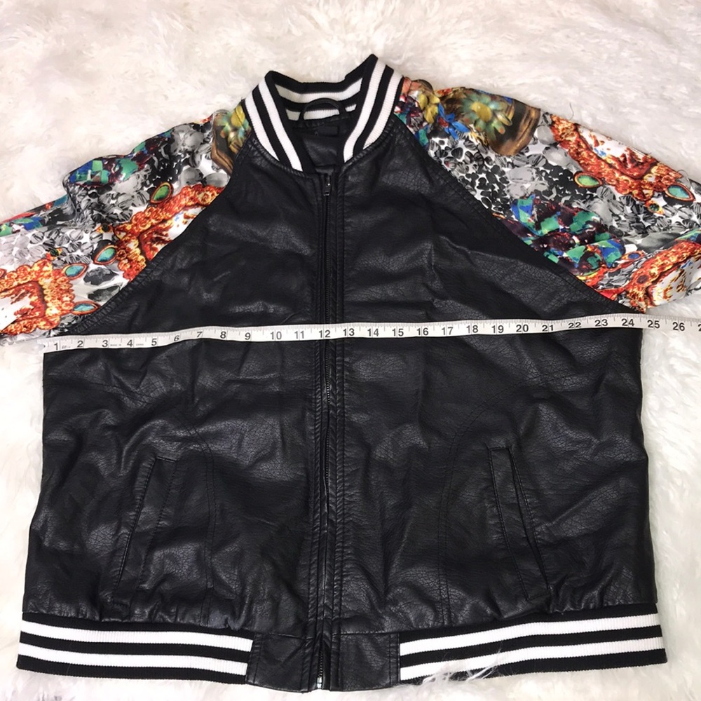 Plus Pleather Bomber Jacket With Abstract Sleeves… - image 5